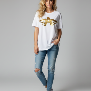 a white t shirt worn by a model